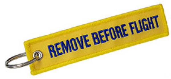 Portachiavi Remove Before Flight giallo blu chiaro
