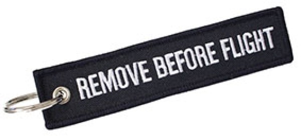 Portachiavi Remove Before Flight nero bianco