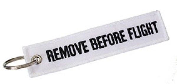 Portachiavi Remove Before Flight bianco nero