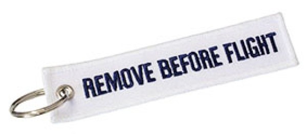 Portachiavi Remove Before Flight bianco blu