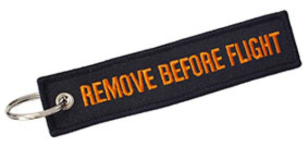 Portachiavi Remove Before Flight nero arancione