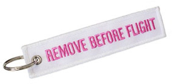 Portachiavi Remove Before Flight bianco rosa