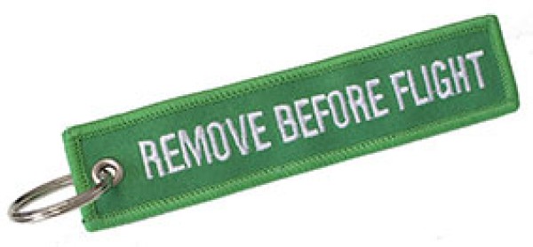 Portachiavi Remove Before Flight verde bianco